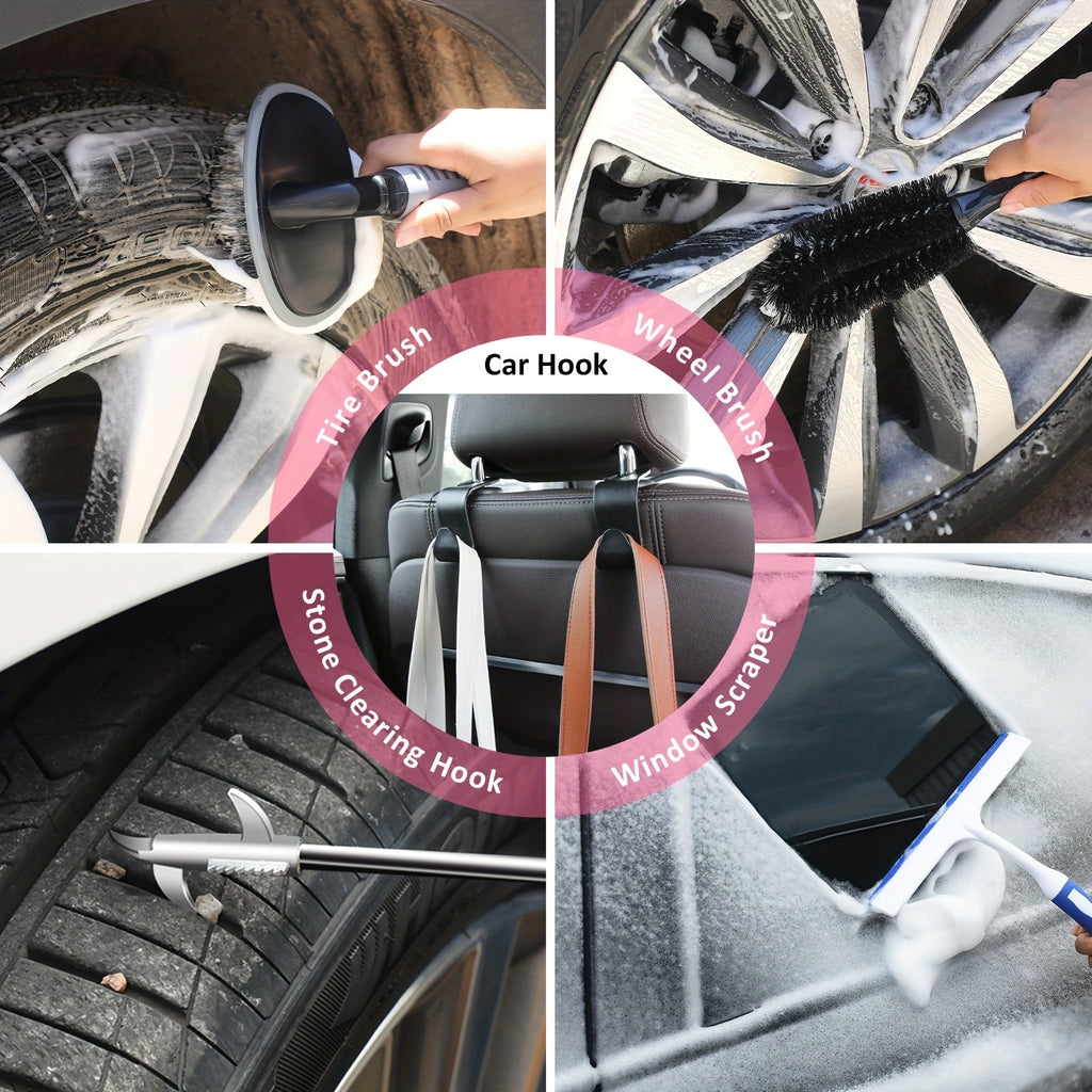 41-Piece Car Wash Detailing Kit with 120W Handheld Vacuum Cleaner Foldable Bucket Windshield Tool Tire Brush Snow Shovel Interior Exterior Complete Car Care Set Pink Black Blue