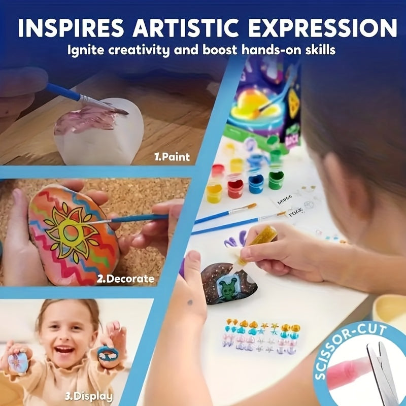 Glow in the Dark Stone Painting Kit for Kids – DIY Rock Art Craft Set with Luminescent Paint, Creative Outdoor Indoor Activity Gift for Boys Girls Birthday Party, Graffiti Painting Toy