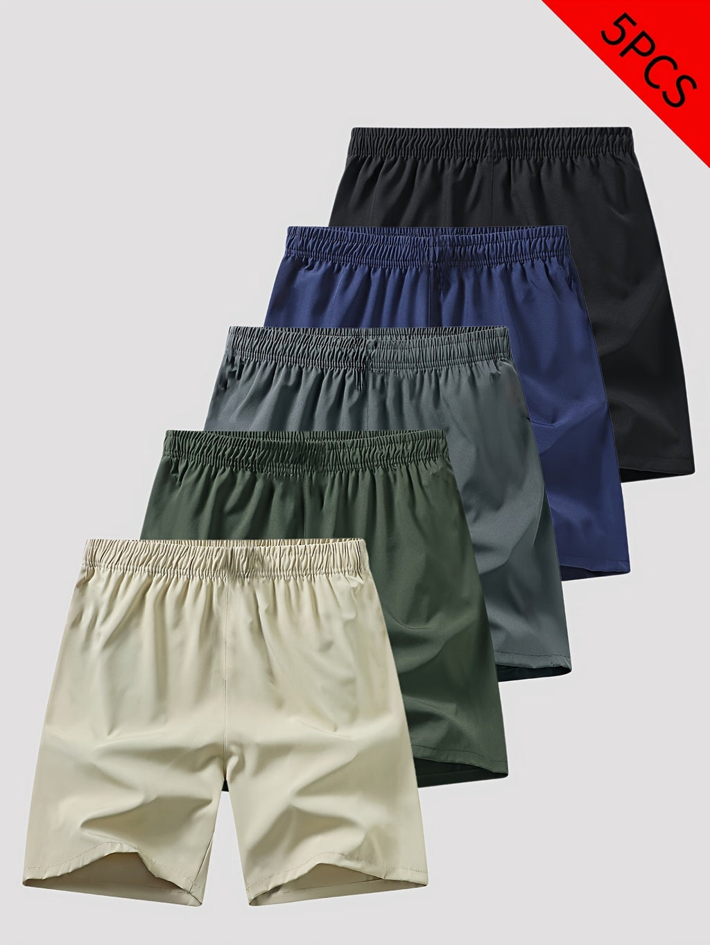 Men's Athletic Shorts 5-Pack Assorted Colors – Quick Dry Breathable Stretch Activewear Shorts for Gym, Running, Workout & Daily Wear, Sizes S-XXL Up to 220 LB