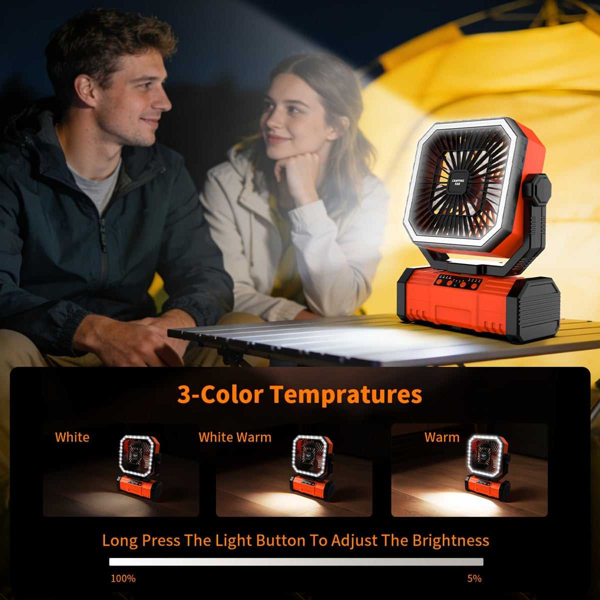 20000mAh Portable Camping Fan with Remote Control, LED Lights & 4 Speeds – Rechargeable Battery Operated Oscillating Tent Fan with 360° Rotation & Power Bank for Outdoor Camping, RV, Travel & Home Backup