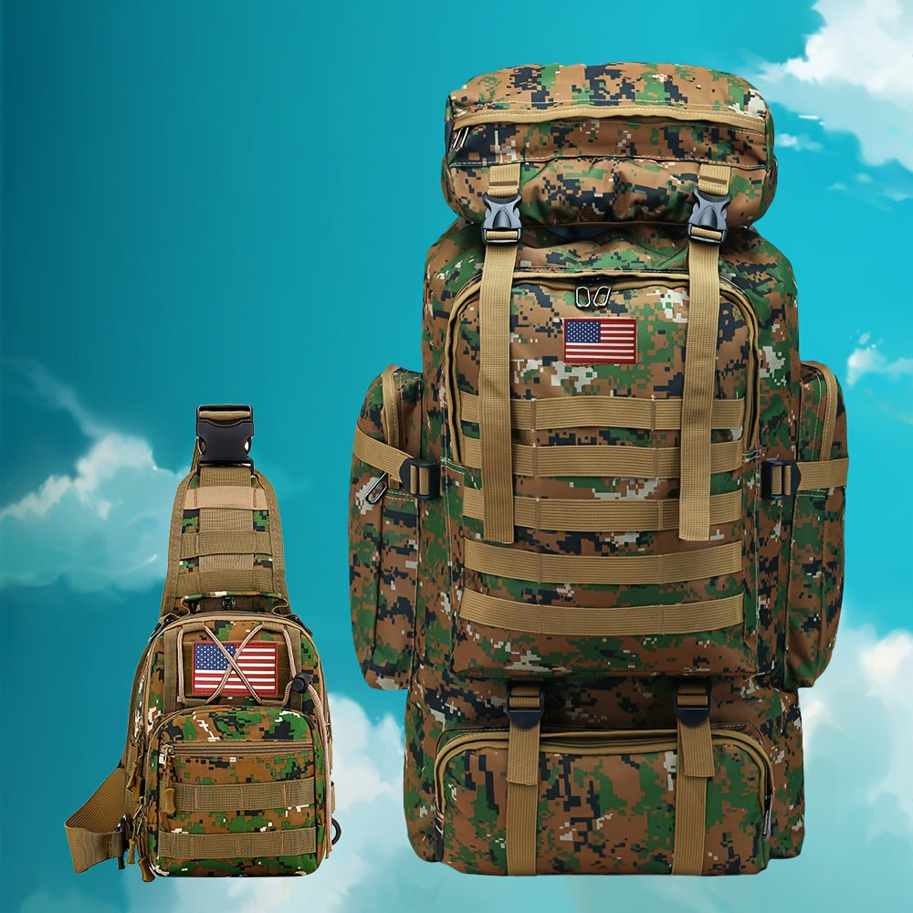 Tactical Backpack & Chest Pack 2-Piece Set - 80L 3-Day Assault Pack for Men, Polyester Molle Military Backpack for Hiking, Camping, Hunting, Travel & Outdoor Sports
