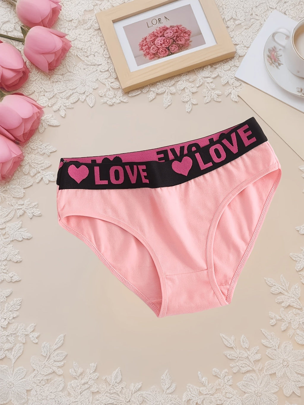 10-Pack Women's Cotton Panties Heart Print Breathable Soft Briefs Wide Waistband S-5XL Plus Size Ladies Underwear Mixed Colors