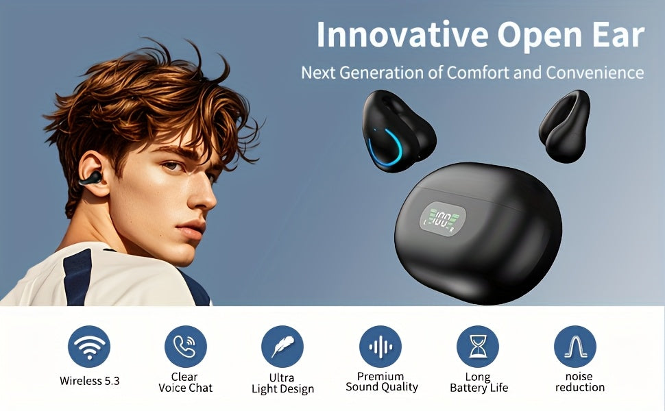 Open-Ear Wireless Earphones Bluetooth 5.4 TWS 360 Ambient Awareness ENC Clear Calls Touch Control Sport Fitness Earbuds All-Day Comfort Secure Fit Black Rose Pink White