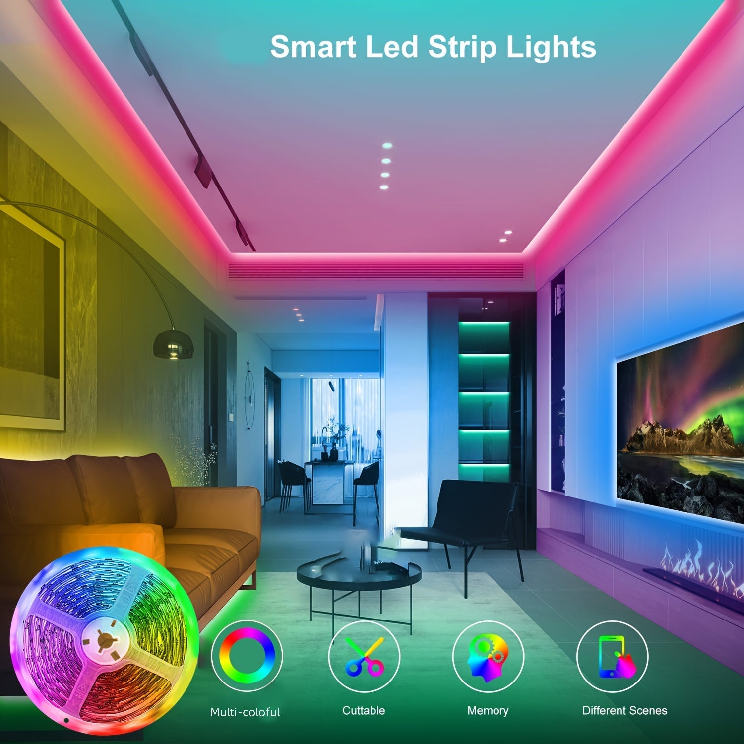 LED Strip Lights 100ft RGB Color Changing with Remote Control – Stepless Dimming, Flashing & DIY Modes, Indoor TV Backlight for Bedroom, Living Room, Kitchen, Stairs, Party & Holiday Decor | 50ft & 100ft