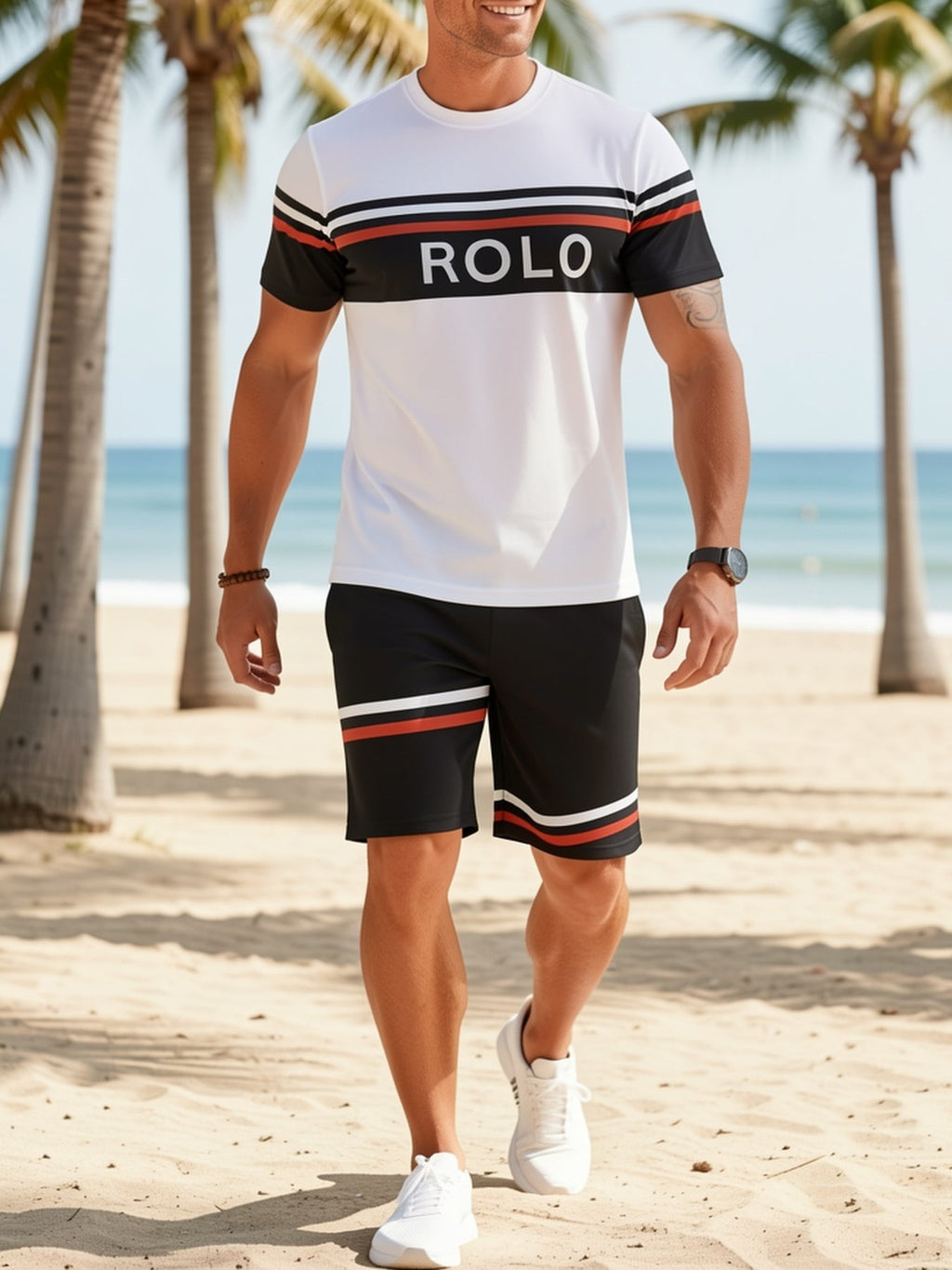 Men's 2-Piece Soft Breathable Sports Suit 100% Polyester T-Shirt & Shorts Set – Alphabet Print Casual Beach Vacation Outfit for Spring Summer Sizes XL XXL XXXL