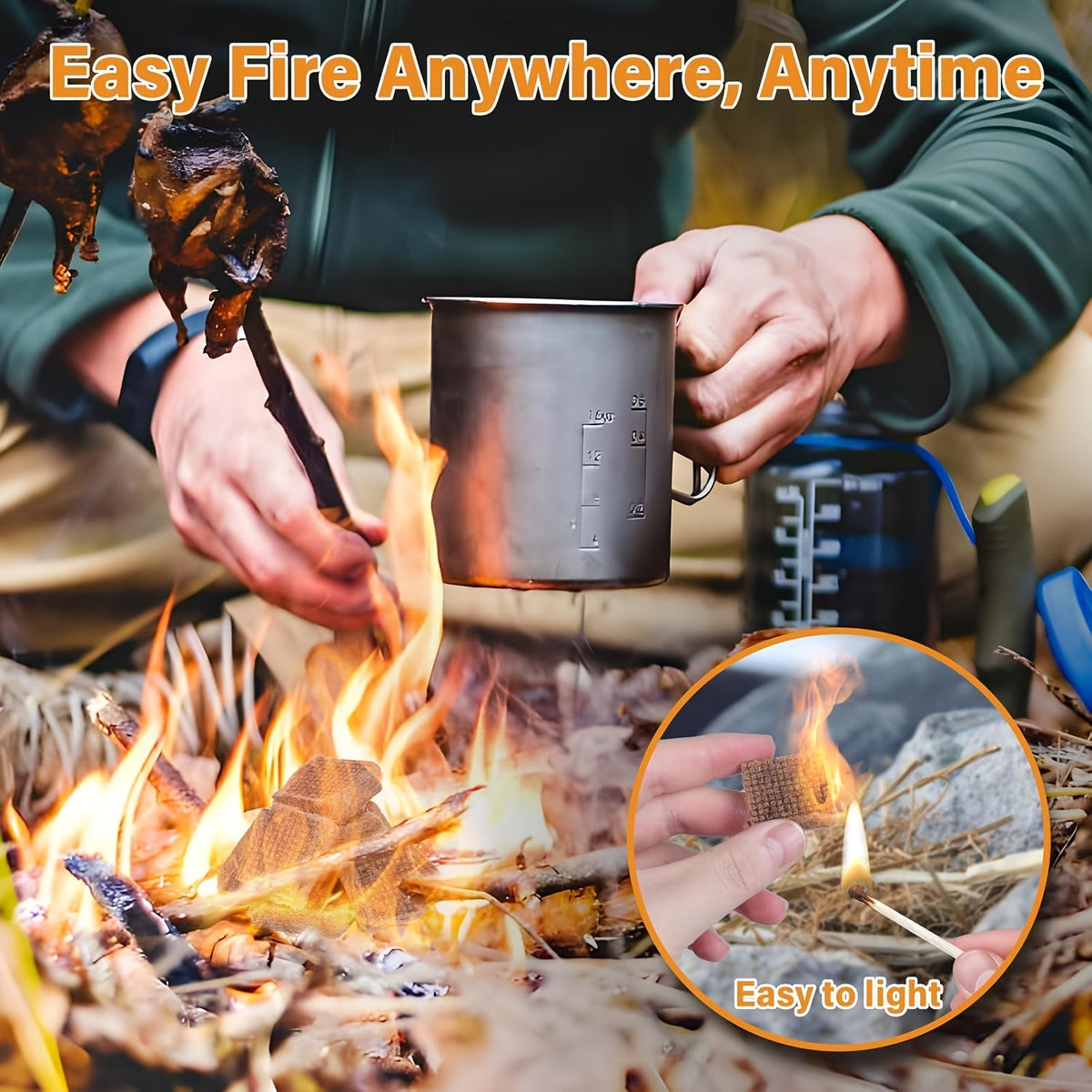 Waterproof Odorless Fire Starter Squares Bulk Pack – 6-Minute Burn Charcoal Firestarter Cubes for Campfire BBQ Grill Fireplace Wood Stove Fire Pit, No Kindling Needed, 32 64 128 192 Piece Options