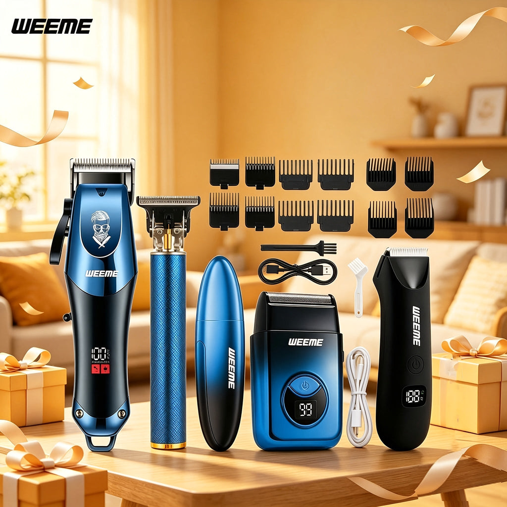 Men's Electric Hair Clipper Grooming Set USB Rechargeable Cordless Nose Hair Trimmer Shaver 2-Piece 4-Piece 5-Piece Professional Lithium Battery Father's Day Birthday Gift Golden Blue