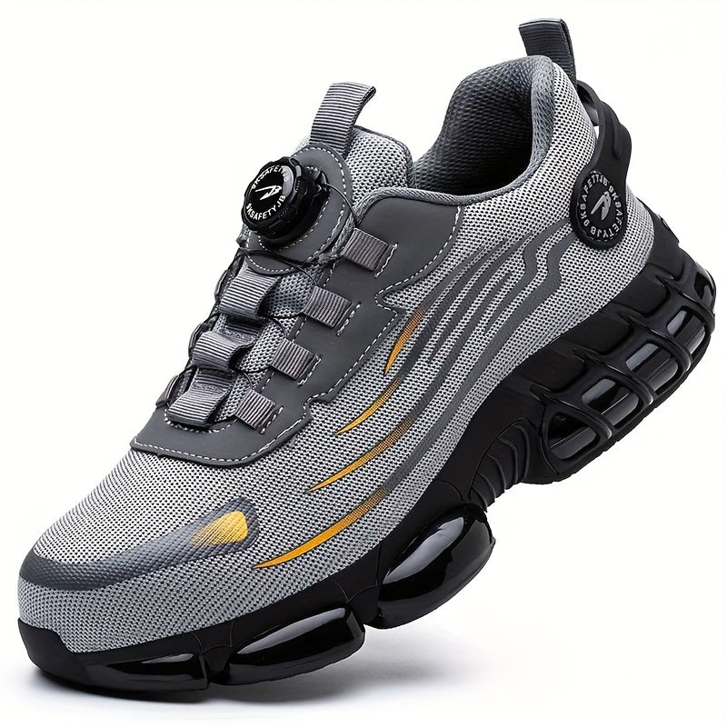 Men's Breathable Work Shoes - Durable Safety Shoes with Reflective Stripes, Lightweight Cushioned Sole for Industrial, Construction and Casual Wear, Available in Black and Grey, Sizes US 6 to 11