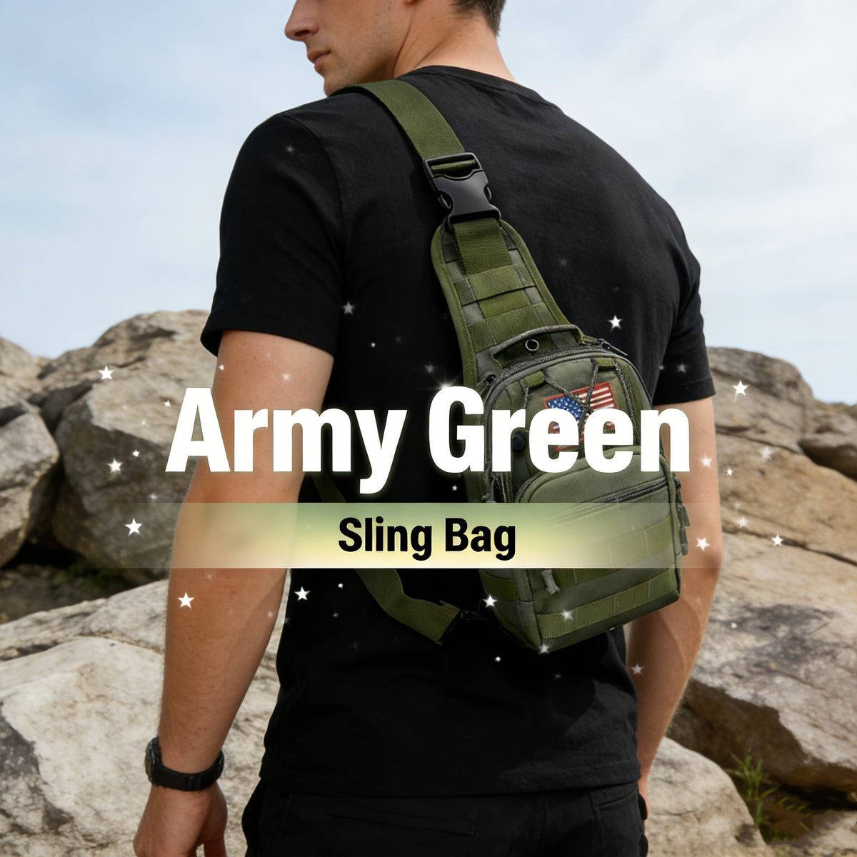 Tactical Sling Backpack Lightweight Crossbody Daypack – Military Camo Shoulder Bag for Cycling Hiking Travel Daily Use, Multiple Colors with Flag Patch Option, Men Women EDC Bag