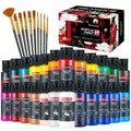 Professional Acrylic Paint Set 24 Colors 2oz 60ml Large Volume Tubes with 12 Brushes – Rich Pigment Thick Acrylic Paints for Canvas Wood Rock Glass Ceramic Fabric – Art Supplies for Beginners and Artists