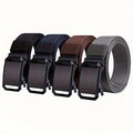 4pcs Nylon Belt Set Automatic Buckle Adjustable Unisex – Soft Durable Casual Dress Belts for Jeans Work Pants Skirts Men Women Multicolor Combo Black Blue Brown Gray Khaki Green