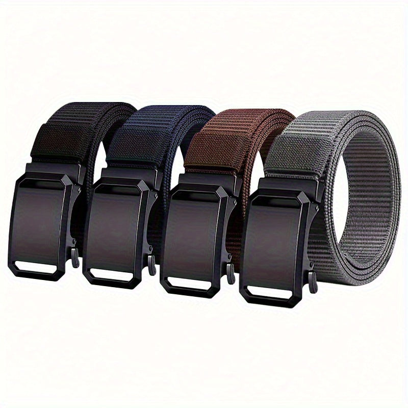 4pcs Nylon Belt Set Automatic Buckle Adjustable Unisex – Soft Durable Casual Dress Belts for Jeans Work Pants Skirts Men Women Multicolor Combo Black Blue Brown Gray Khaki Green