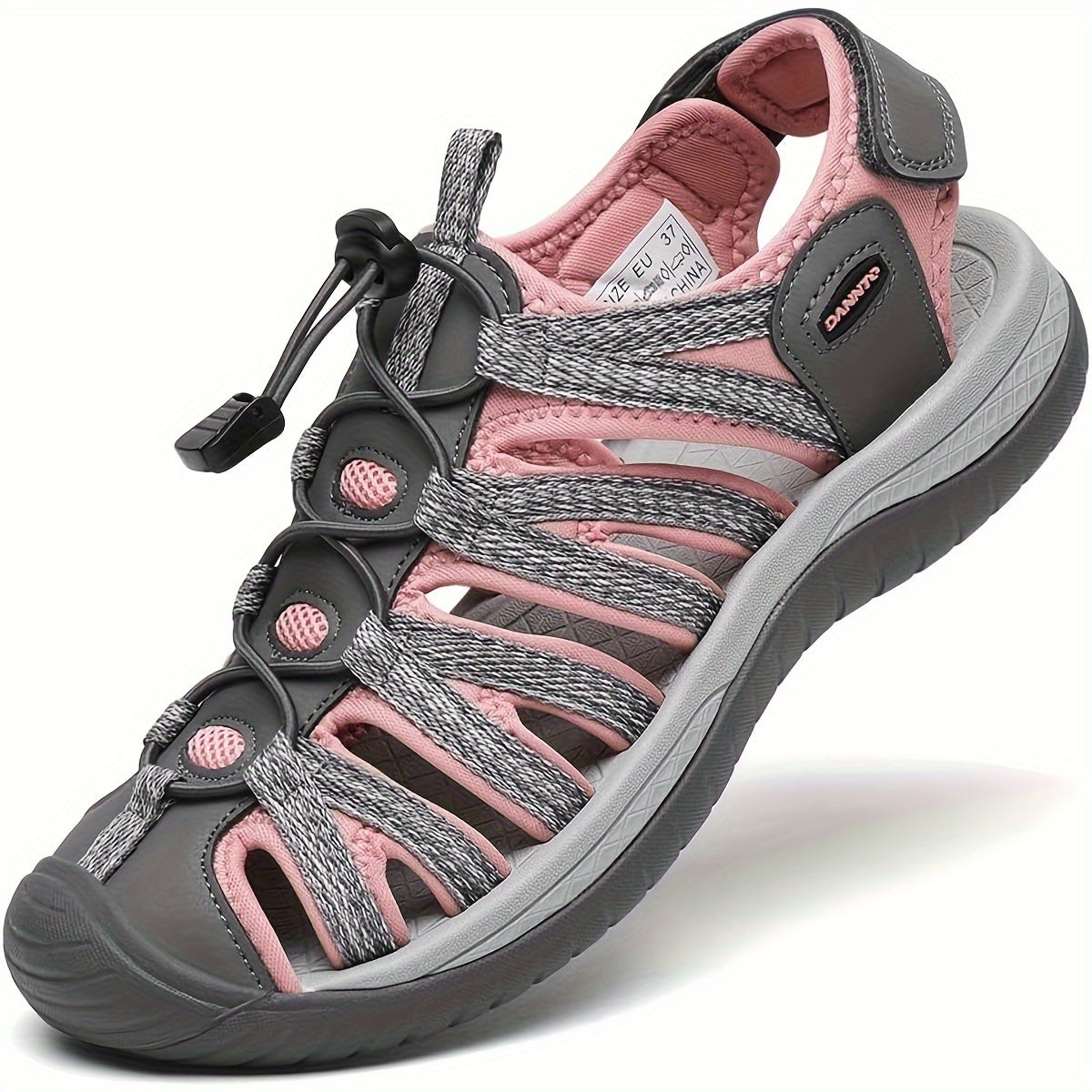 Women's Closed Toe Hiking Sandals, Lightweight Non-Slip Water Sandals with Adjustable Bungee Lace & Hook-Loop Strap, Breathable Athletic Sport Outdoor Shoes for Beach Camping Fishing Travel Walking