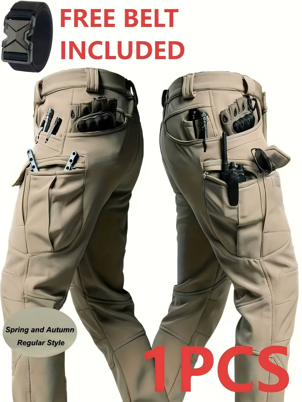 Men's Tactical Cargo Pants Lightweight Quick Dry – Breathable Multi-Pocket Hiking Pants with Belt, Relaxed Fit All-Season Outdoor Work Pants, Wear-Resistant – M to XXXL, Black / Grey / Khaki