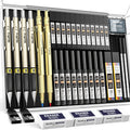 Nicpro 34-Piece Art Mechanical Pencil Set 6 Metal Drafting Pencils 0.5 0.7 0.9 2mm 19 Refill Leads 6B to H Erasers Storage Case Sketching Drawing Artists Students