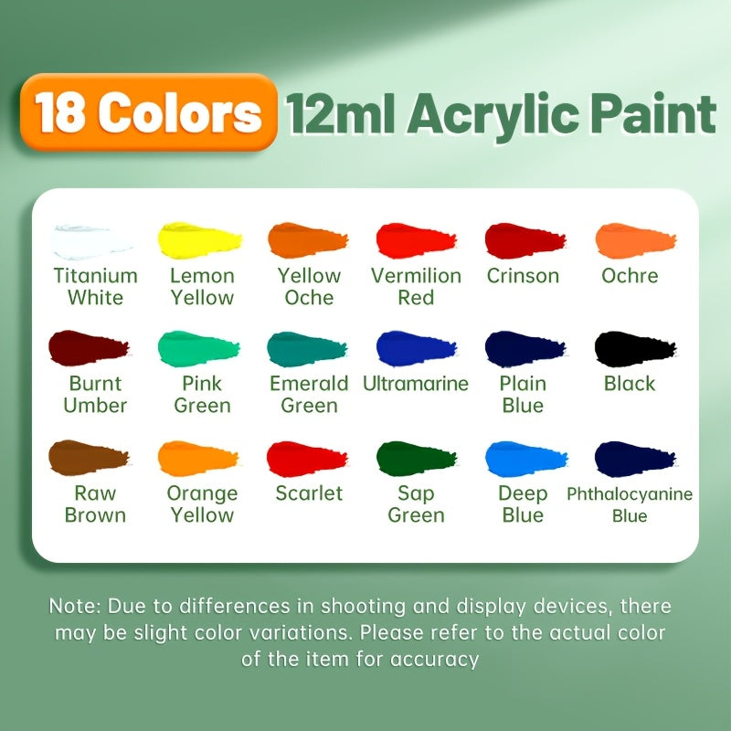 Acrylic Paint Set 12 18 24 or 36 Colors 0.41oz Tubes – Fade-Resistant Non-Toxic Fast-Drying Acrylic Paints for Canvas Wood Rock Fabric Ceramics Clothing and Wall Art – Beginner and Professional Artist Supplies