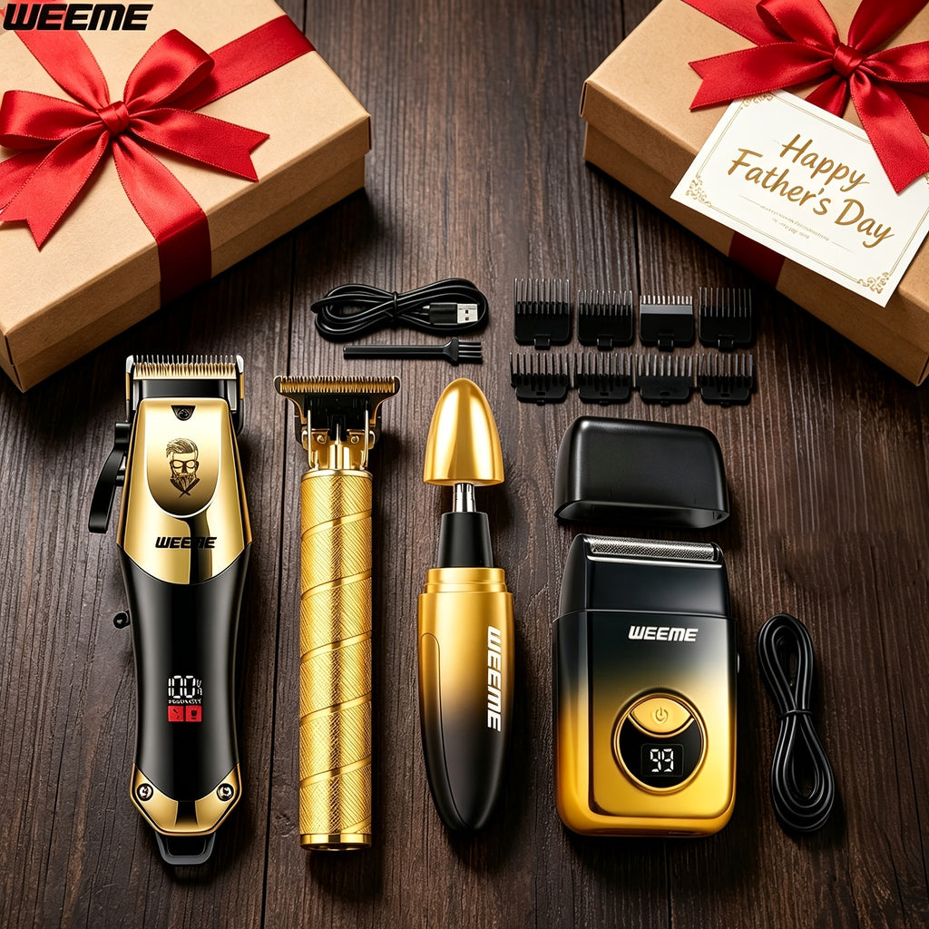 Men's Electric Hair Clipper Grooming Set USB Rechargeable Cordless Nose Hair Trimmer Shaver 2-Piece 4-Piece 5-Piece Professional Lithium Battery Father's Day Birthday Gift Golden Blue