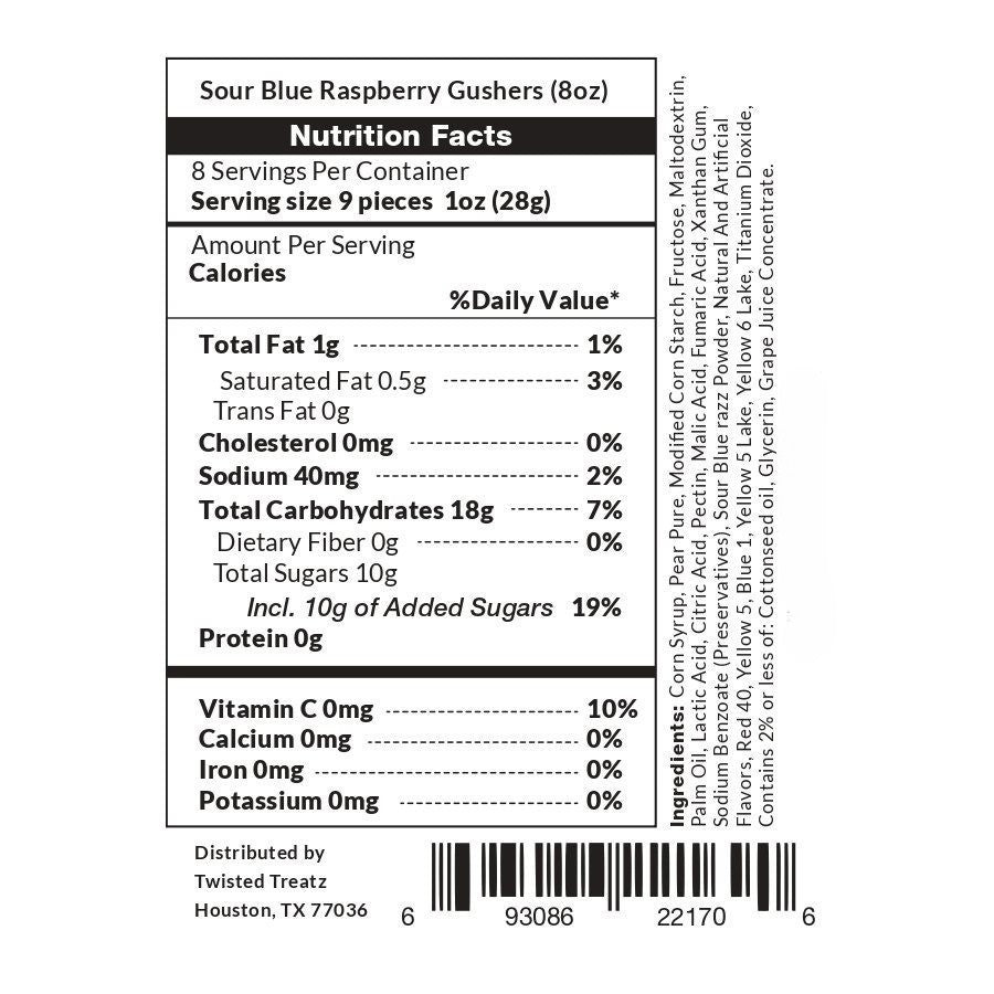 Sour Blue Raspberry Gushers Candy – Viral Sour Gummy Snacks with Juicy Liquid Center, Bold Tangy Flavor for Lunchboxes, Parties, Road Trips & Sour Candy Lovers