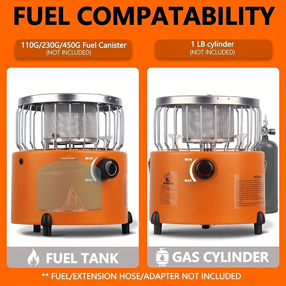 Propane Camping Stove 9000 BTU 2-in-1 Stove & Heater with Gas Hose & MAPP Converter – Adjustable Flame Portable Indoor Outdoor Gas Burner, Stainless Steel Compact Design for Camping Cooking & Emergency