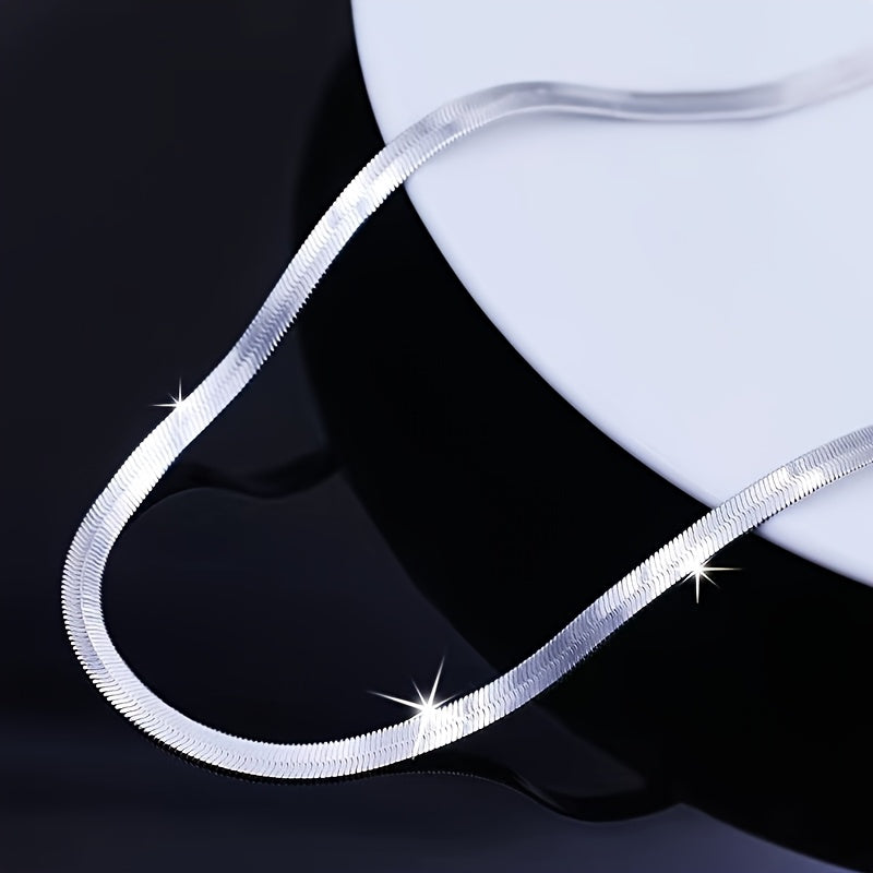 S925 Sterling Silver Flat Snake Bone Chain Necklace Unisex – Handmade Hypoallergenic Artistic Stackable Layering Necklace 18 20 22 Inch Pendant Chain Gift for Him Her Birthday Anniversary