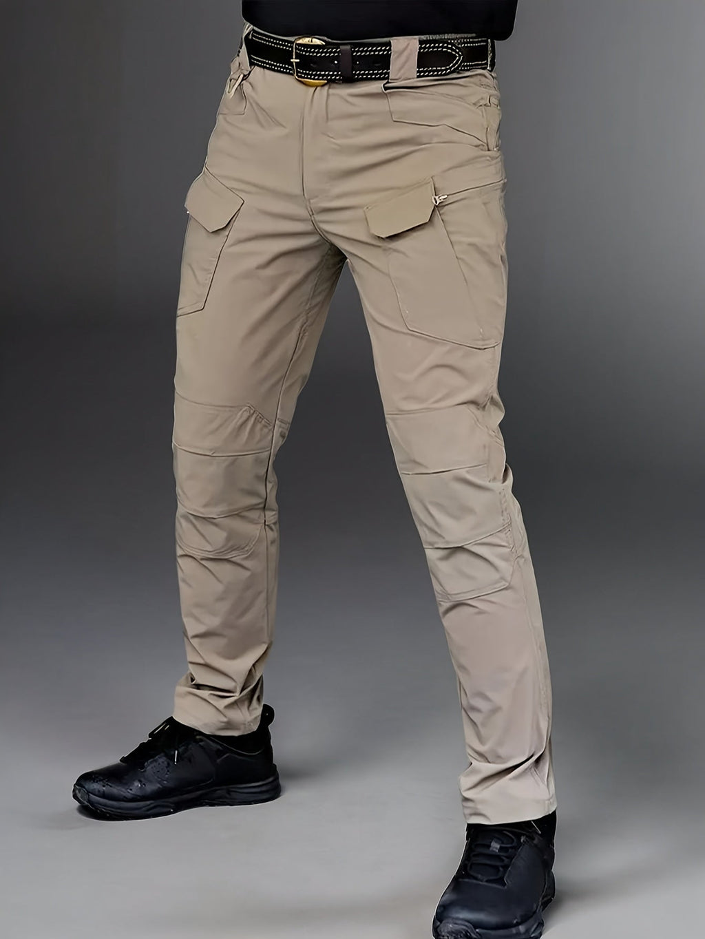 Men's Tactical Cargo Pants Lightweight Quick Dry – Breathable Multi-Pocket Hiking Pants with Belt, Relaxed Fit All-Season Outdoor Work Pants, Wear-Resistant – M to XXXL, Black / Grey / Khaki