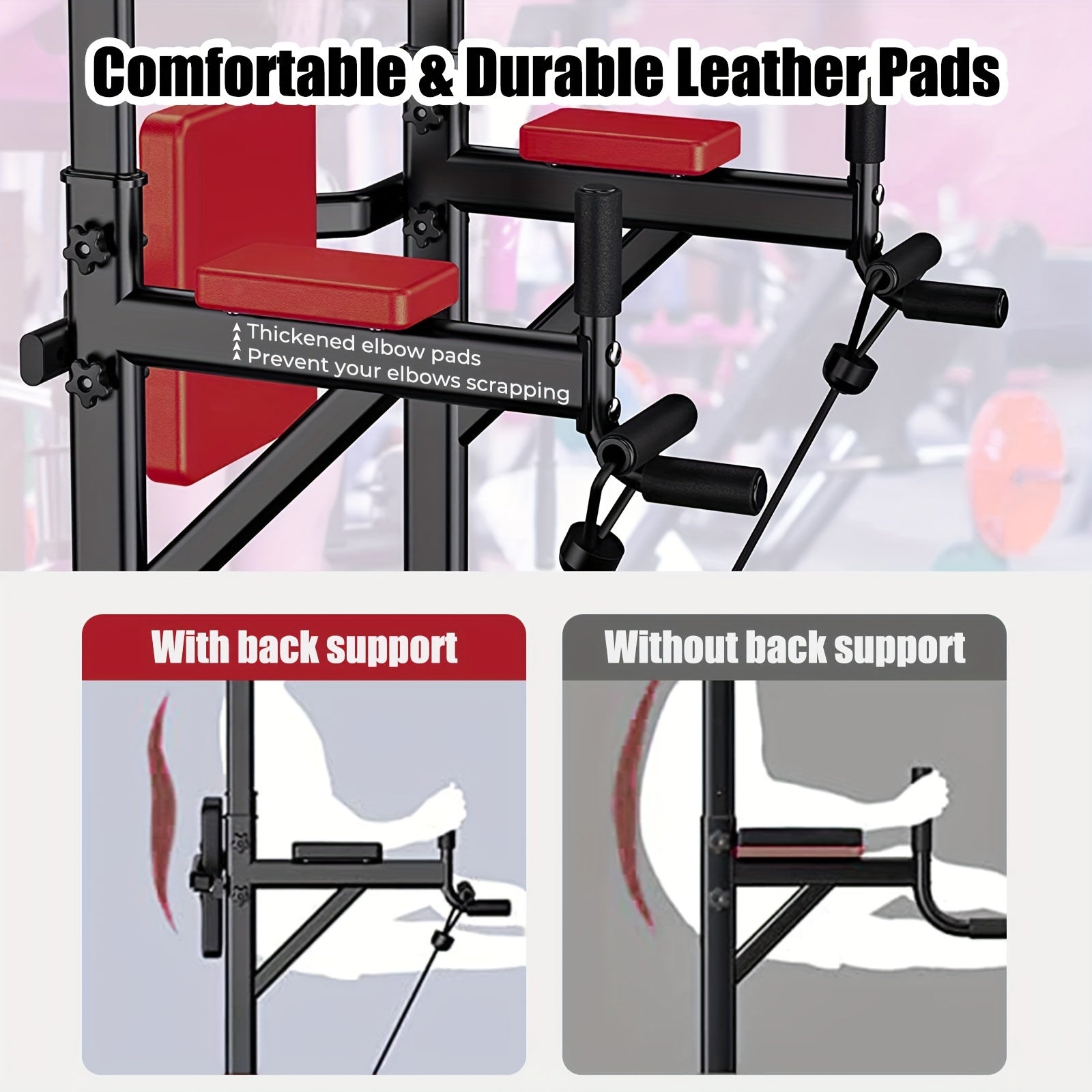 Power Tower Pull Up Bar Dip Station – Adjustable Height 50"-90.6" 330LBS Multi-Function Strength Training Equipment for Men & Women Home Gym, Free Elastic Bands Included