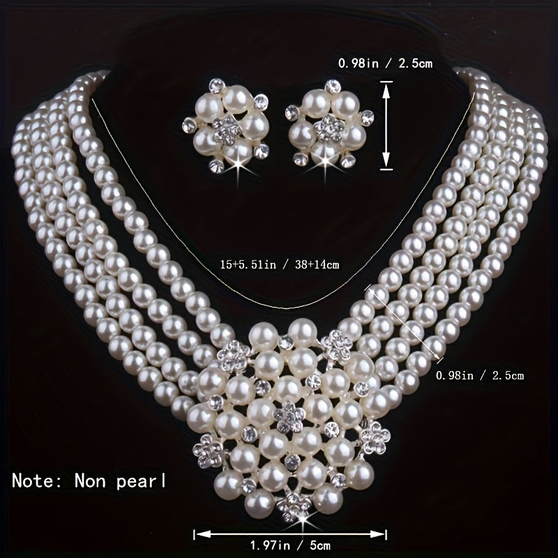 Luxury Bridal Necklace & Earring Set for Women – Silver Plated Beaded Zinc Alloy Wedding Jewelry Set Elegant Dress Accessories Evening Party Stage Performance Bridesmaid Gift