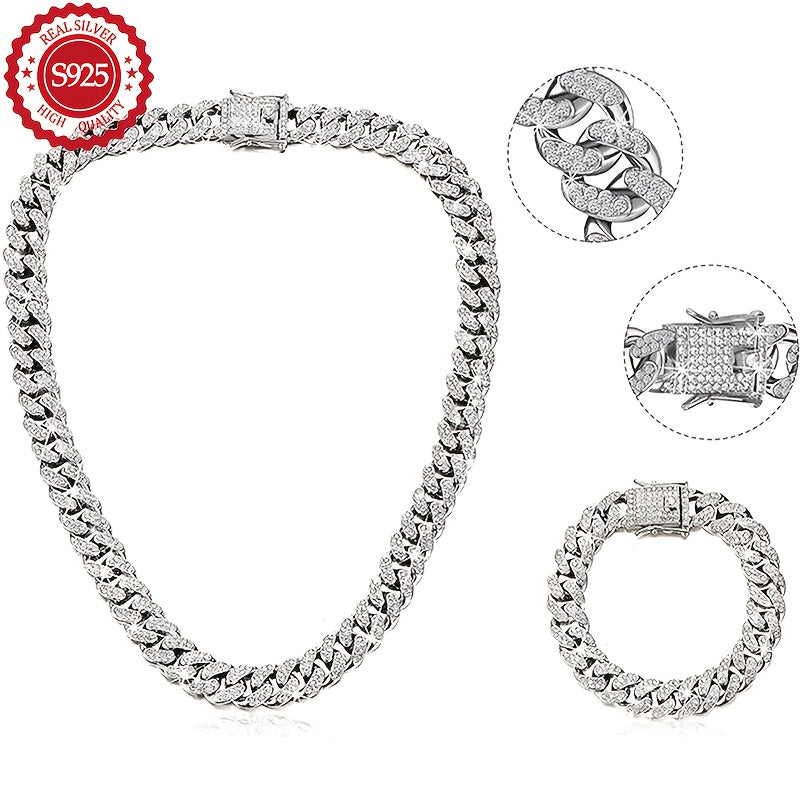 925 Sterling Silver Cuban Chain Necklace and Bracelet Set for Women – 2 Piece Cuban Link Jewelry Set Elegant Lightweight 11.89g Gift for Christmas Birthday Valentine's Day Anniversary