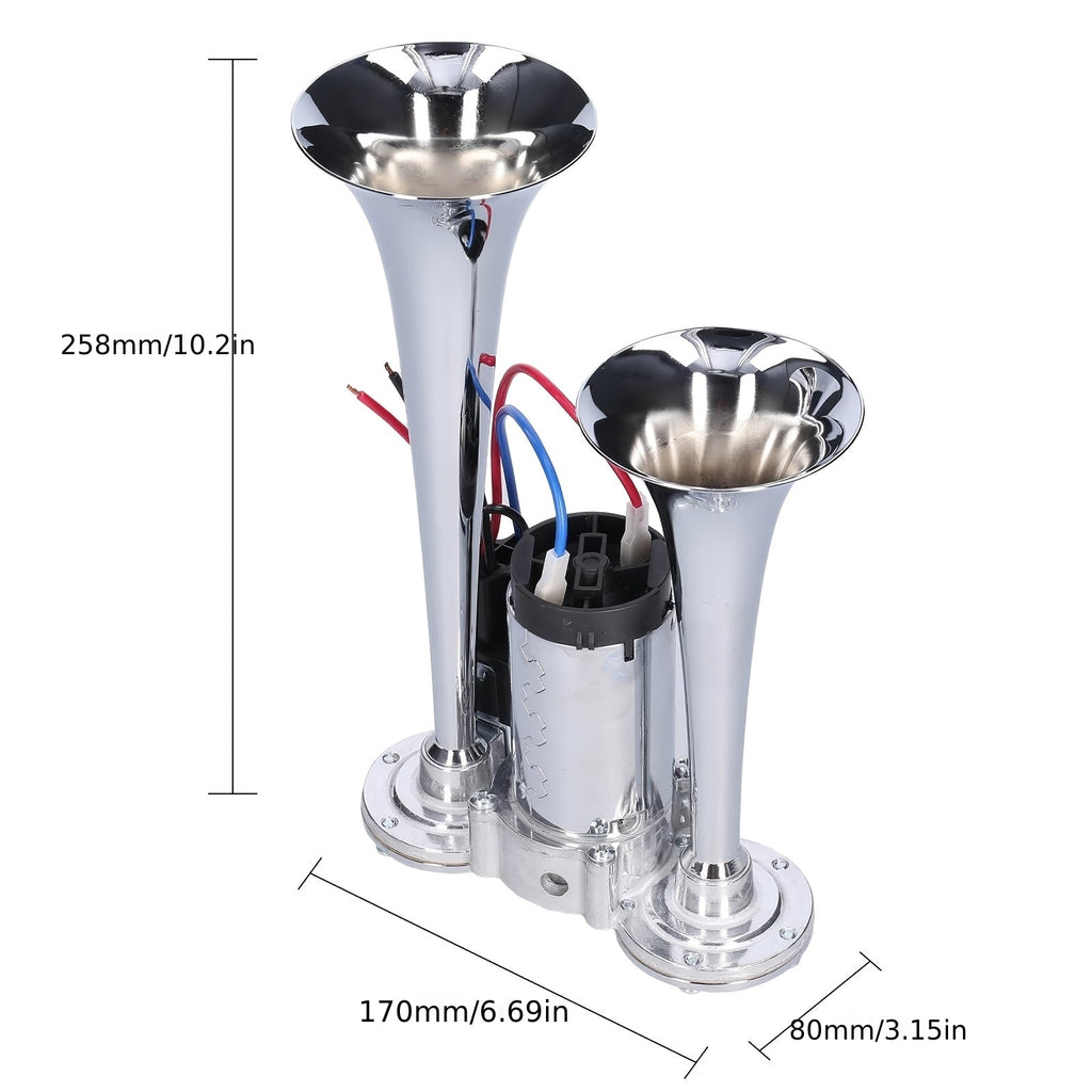 130dB Super Loud Double Tube Air Horn 12V/24V – Aluminum Alloy with Compressor, Quick Install for Trucks, SUVs, Motorcycles, Boats & Off-Road Vehicles