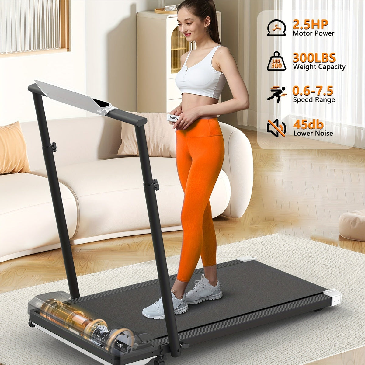 Incline Foldable Treadmill Walking Pad with Handles – 300 LB Capacity Portable Under Desk Treadmill for Home & Office, Compact Quiet Walking Pad with Incline for Weight Loss & Cardio Fitness