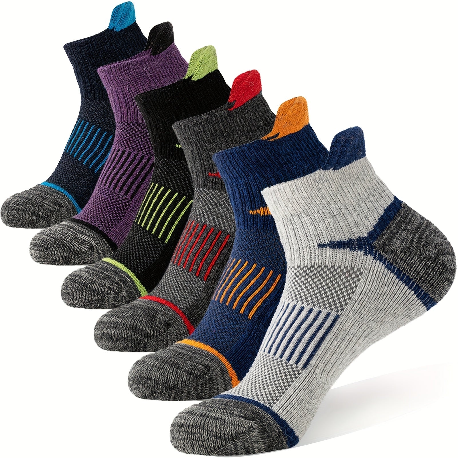 Merino Wool Hiking Socks 6 Pairs for Men & Women – Cushioned Ankle Compression Running Work Socks, Moisture-Wicking Breathable Low Cut No-Show Design, All-Season Blister-Free Comfort