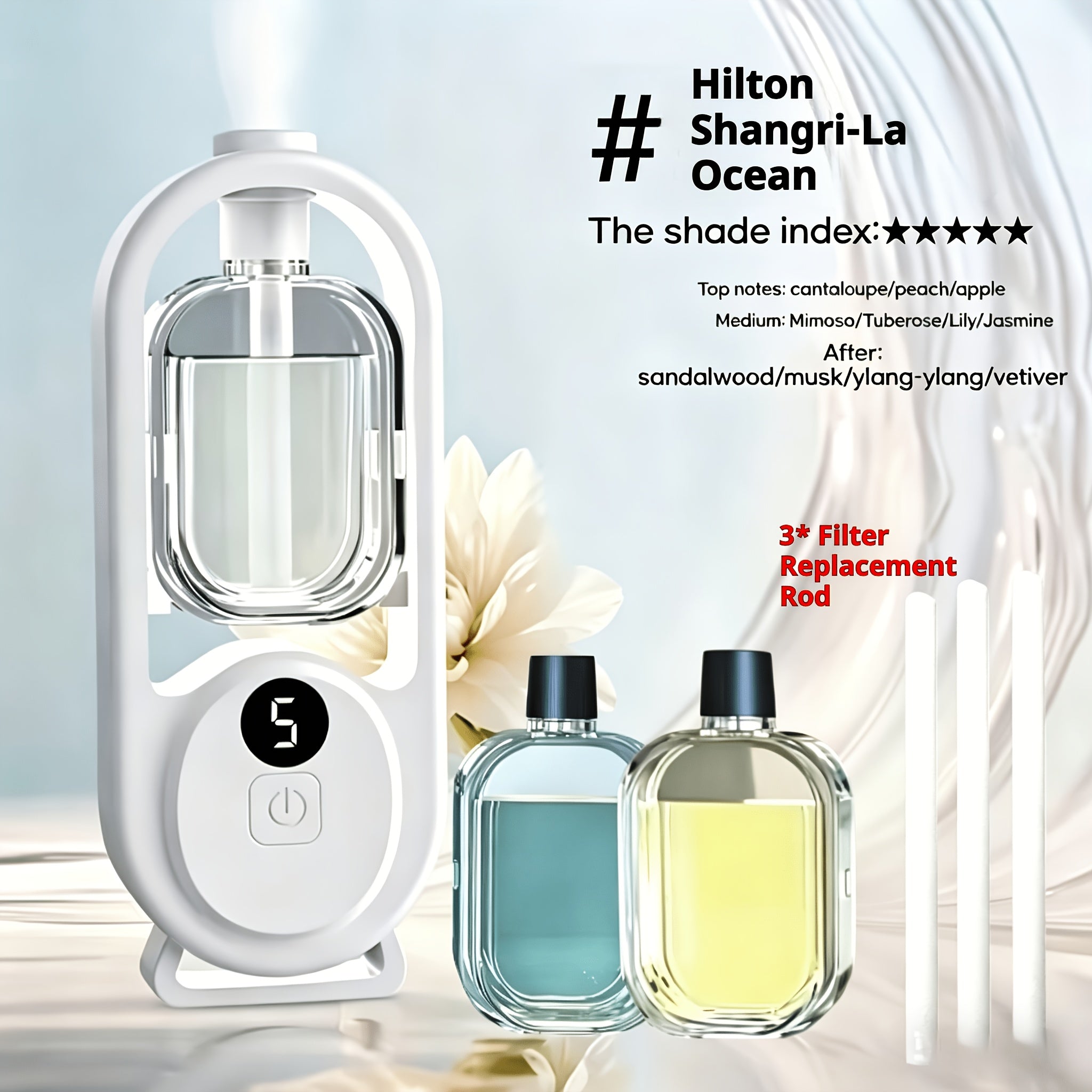 Essential Oil Diffuser Aromatherapy Humidifier with 7 Color LED Light – USB Powered Quiet Mini Aroma Diffuser for Bedroom, Office, Yoga & Home with Timer, Multiple Scents | Hilton Gardenia Ocean Jasmine