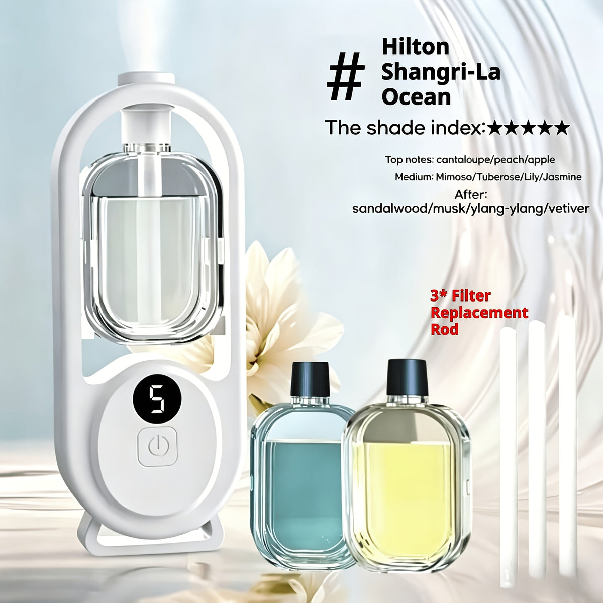 Essential Oil Diffuser Aromatherapy Humidifier with 7 Color LED Light – USB Powered Quiet Mini Aroma Diffuser for Bedroom, Office, Yoga & Home with Timer, Multiple Scents | Hilton Gardenia Ocean Jasmine