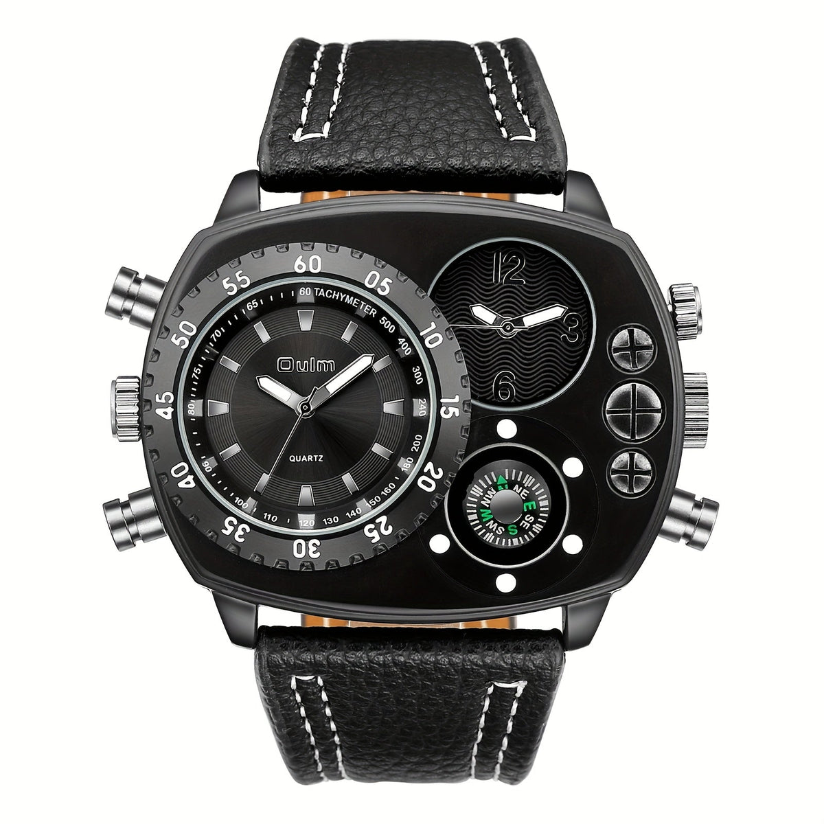 Men's Dual Time Zone Big Dial Quartz Watch – Faux Leather Strap, Luminous Hands, Stainless Steel Case, Casual Sports Wristwatch for Men, Perfect Gift