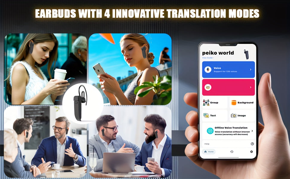 PEIKO PK-10 AI Language Translator Earphone – Real-Time Voice Translation in 136 Languages Online & 11 Languages Offline, Single Earbud with Music & Call Support, Travel Translator Device
