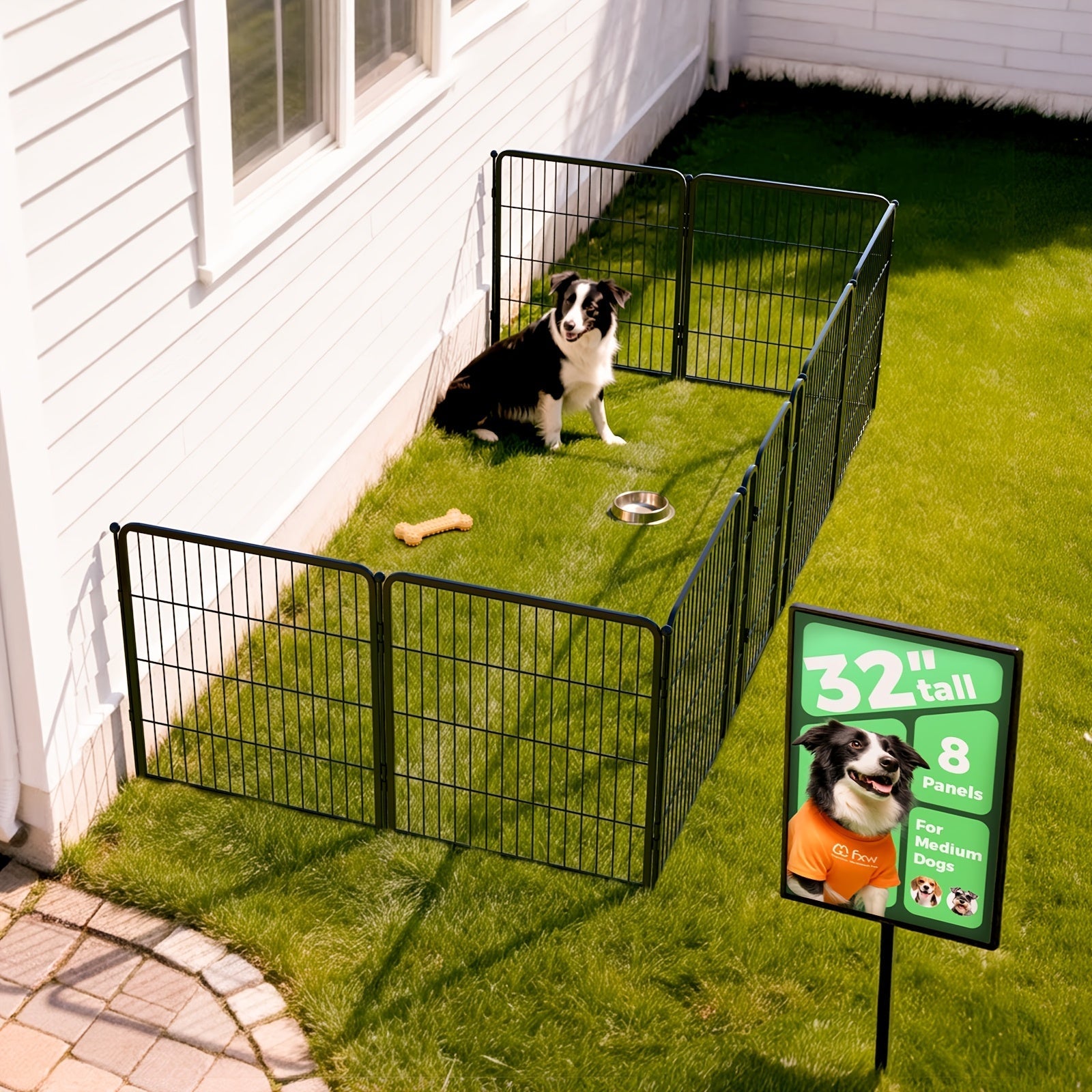 Heavy Duty Metal Dog Playpen with Gate 8 16 24 32 48 Panels 24 32 40 50 Inch Indoor Outdoor Pet Exercise Pen Fence for Large Medium Small Dogs Portable Yard Garden RV Camping by FXW