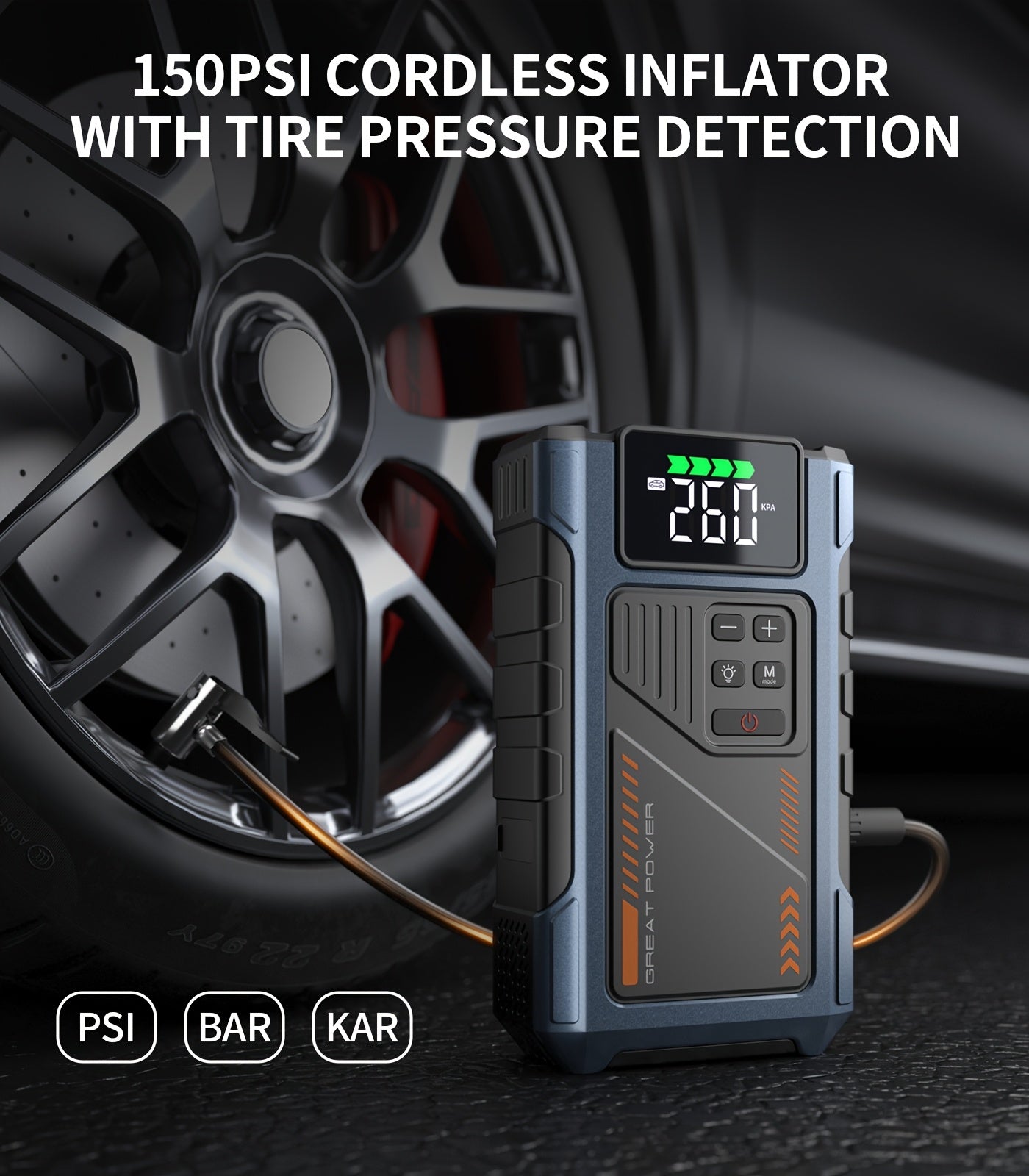 8000A Portable Jump Starter with Air Compressor 12V Battery Booster for 8.0L Gas 6.5L Diesel Engines USB Charging Ports LED Flashlight Jump Box for Cars Trucks SUVs Motorcycles