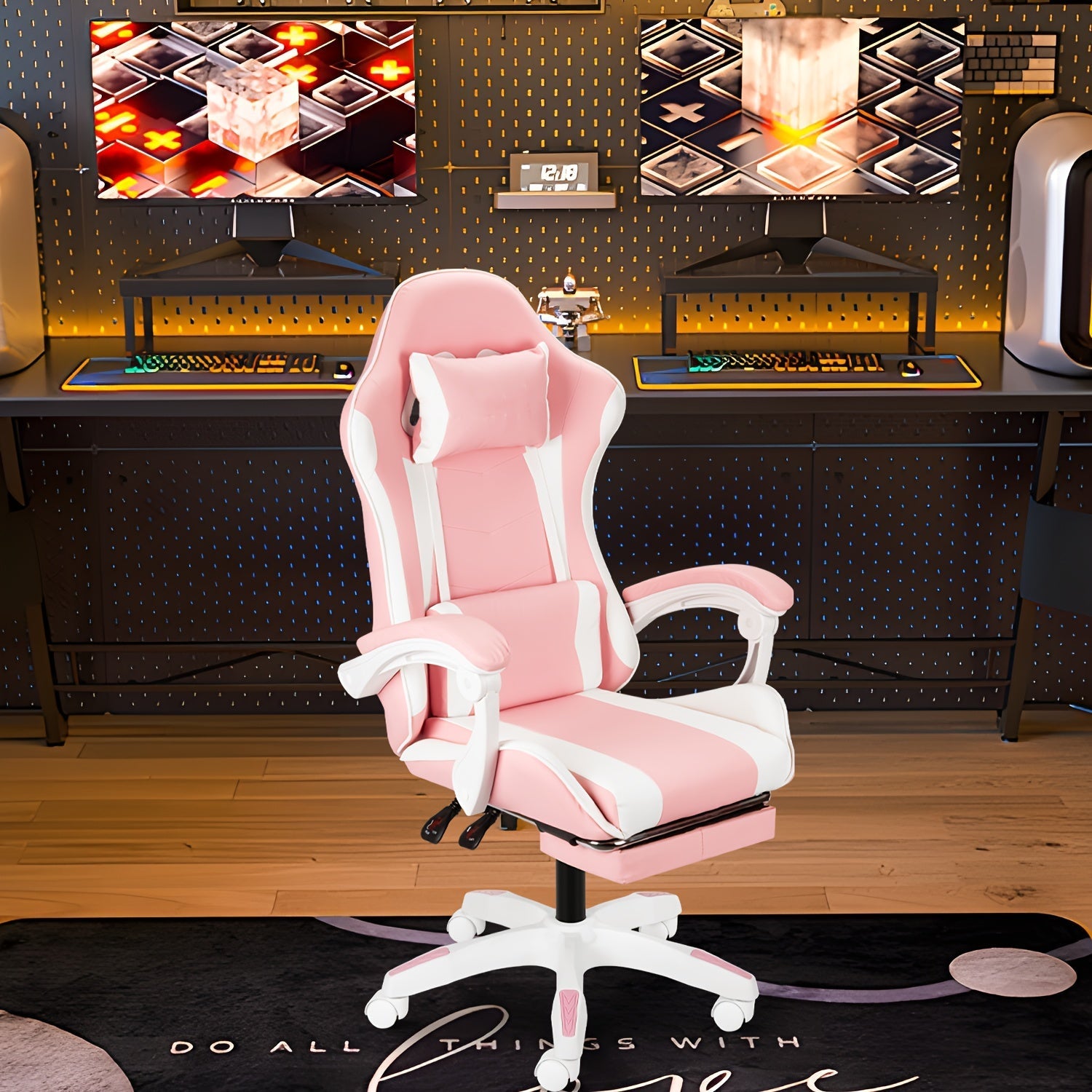 Ergonomic Gaming Chair Racing Style High Back Lumbar Support Five-Wheel Swivel Velvet PU Leather Adjustable Recliner Office Chair Adults Teens Multi-Color