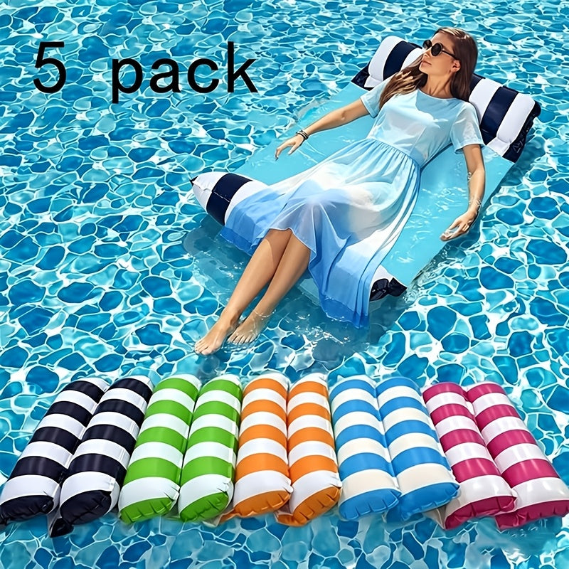 4-in-1 Inflatable Pool Float Lounger for Adults Hammock Raft Exercise Saddle Striped Colorful Swimming Ring Floating Bed for Pool Lake Beach 5-Pack and 8-Pack Options