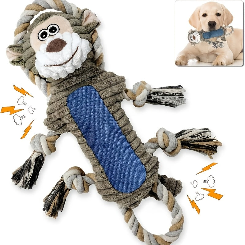Interactive Squeaky Monkey Dog Toy with Pull Rope Soft Plush Tug Chew Toy for Large Small Dogs Puppies Anxiety Relief Built-In Squeaker Whistle Double Suture Best Gift for Dog Owners