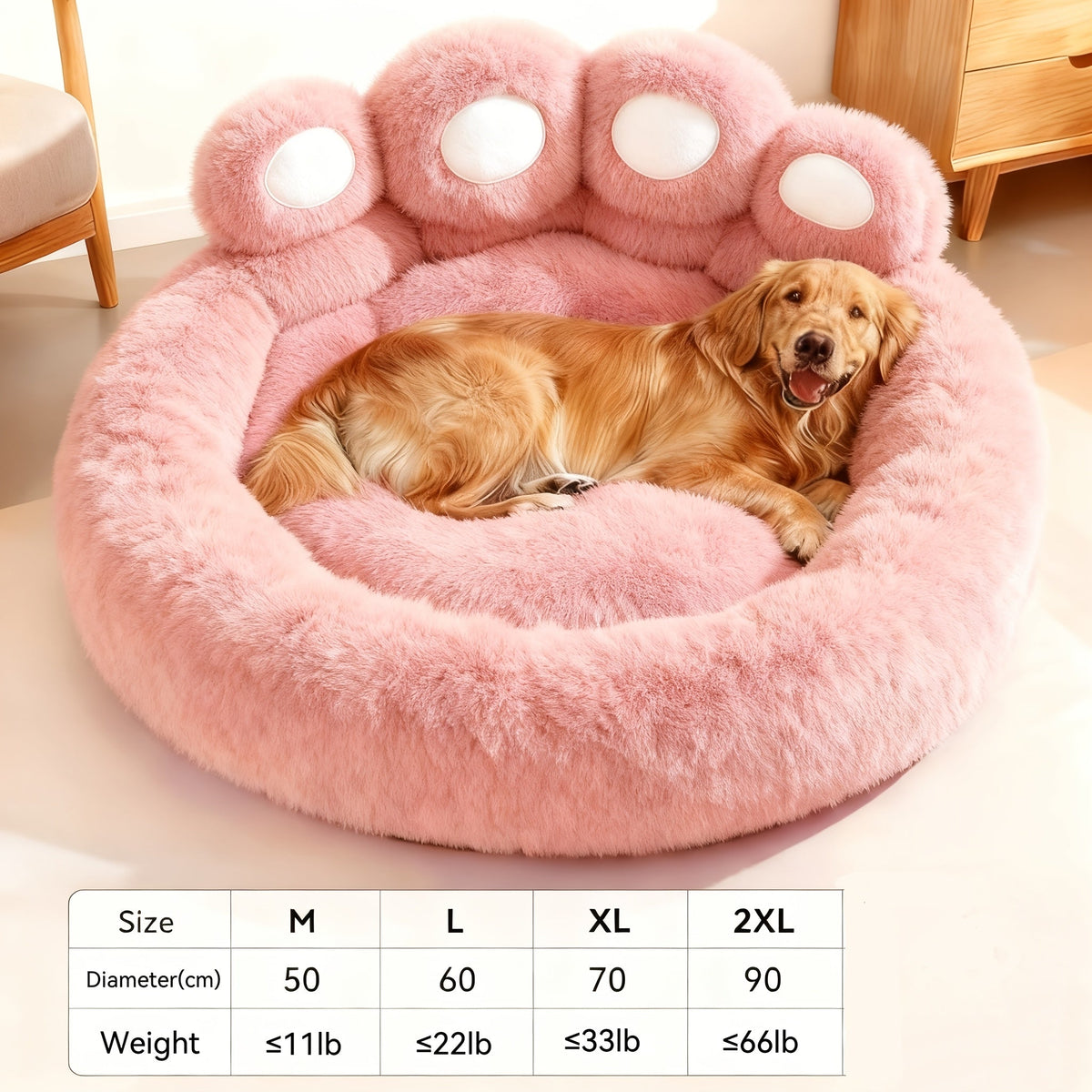 Bear Paw Plush Round Pet Bed for Dogs & Cats Soft Calming Non-Slip Cozy Puppy Bed – Small Medium Large, 20/24/28/36 Inch, Coffee Pink Gray