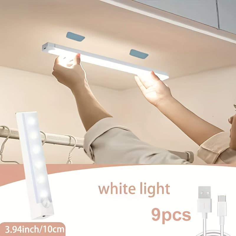 LED Motion Sensor Cabinet Lights USB Rechargeable – 3 Adjustable Modes Wireless Stick-On Night Light for Bedroom Staircase Kitchen Closet Hallway Under Cabinet Home Lighting 6 9 12pcs