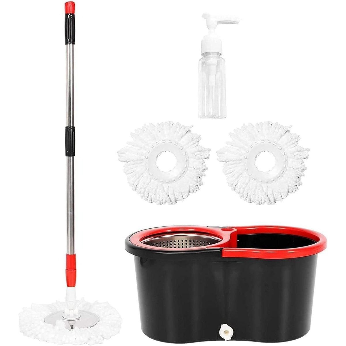 360° Spin Mop and Bucket Set with Wringer – Microfiber Mop Refills Stainless Steel Extended Handle Separate Compartment Floor Cleaning System for Hardwood Tile Laminate, Upgrade Option with 2 Refills