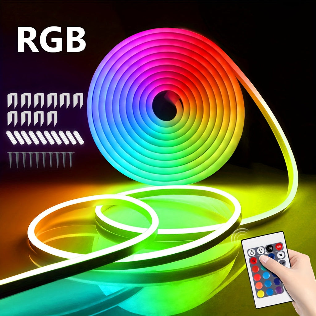 LED Neon Strip Lights with Remote Control Color Changing RGB – Flexible Atmosphere Light for Bedroom TV Kitchen Cabinet Halloween Christmas Birthday Party Home Decoration 3M Multi-Pack