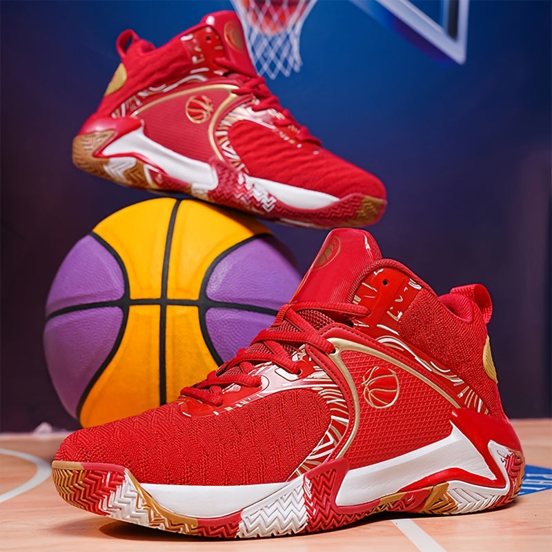 Men's High Top Basketball Shoes Anti-Slip Rubber Sole Breathable Upper – Lace-Up Ankle Support Sneakers in Red Black Yellow Cushioned Insole All-Season US Sizes 6.5 to 13.5