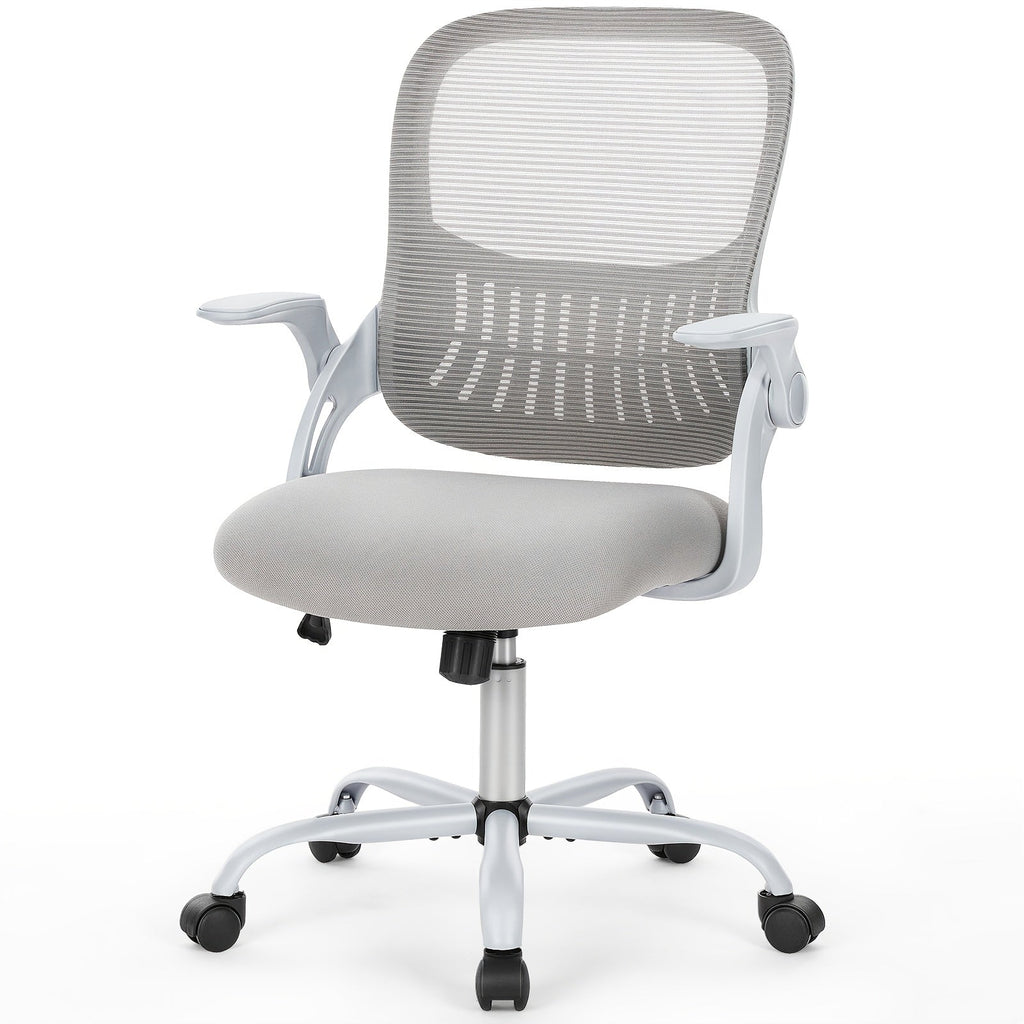 Ergonomic High-Back Mesh Office Chair with Flip-Up Arms Adjustable Headrest Lumbar Support & Wheels - Rolling Computer Desk Chair for Home Office Bedroom Study Pink Grey Black
