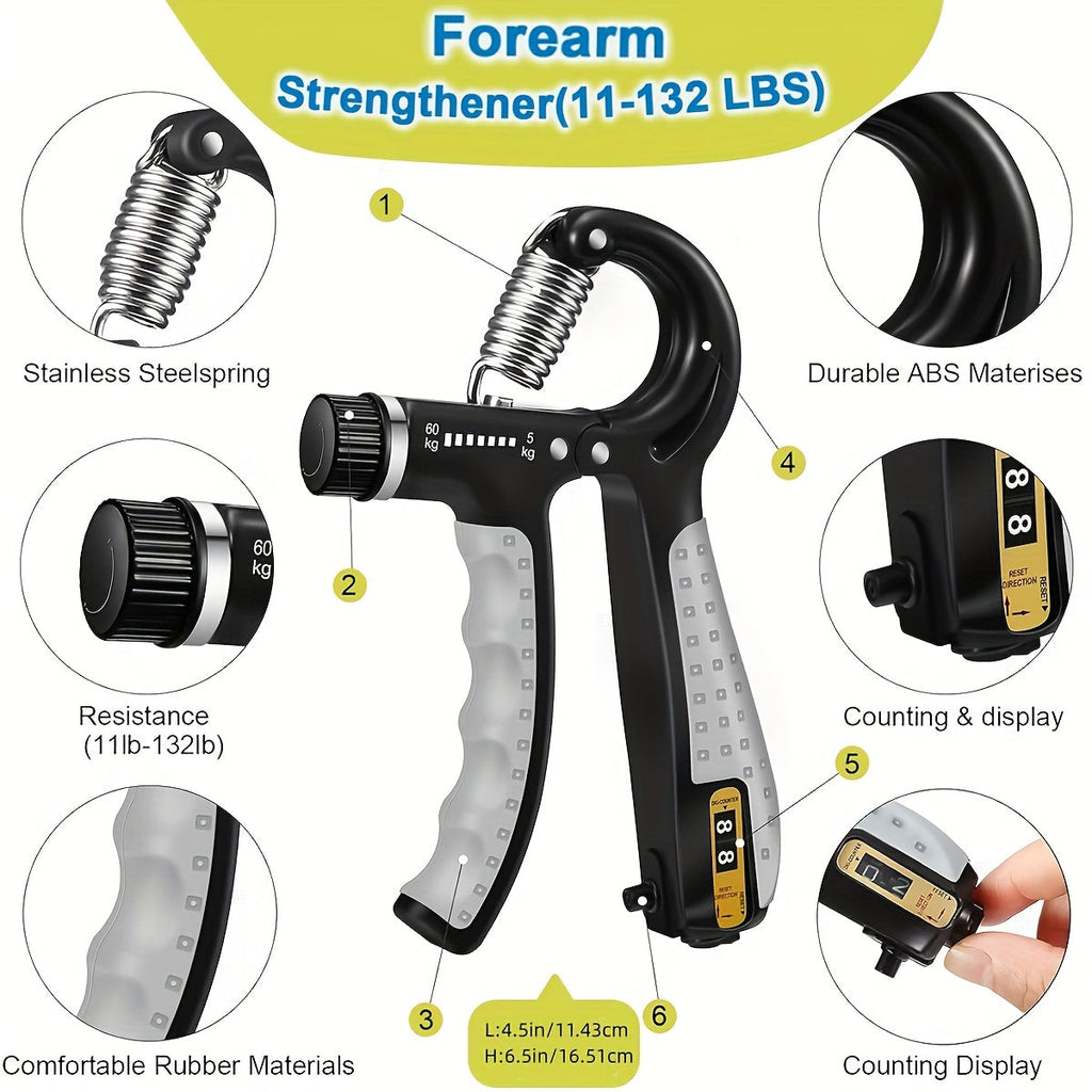 6-Piece Grip Strength Trainer Set Adjustable Hand Gripper 10-130lbs Auto Rep Counter – Finger Exerciser Dual Forearm Workout Rings Finger Stretcher Hand Strengthener Men Women