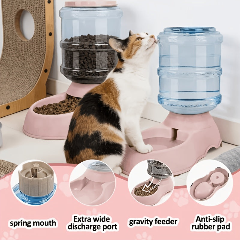 Automatic Gravity Pet Feeder and Water Dispenser 1 Gallon 3.8L - No Battery BPA-Free PP, Hands-Free Gravity Feeding Station for Cats and Small Medium Dogs, Perfect Pet Gift