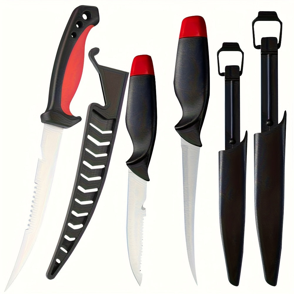Fishing Knife Set 3 Piece Stainless Steel Fillet Boning Gutting Knives for Anglers & Campers – Includes Cut Resistant Gloves, Line Cutter & Cord, Unique Fishing Gift for Men & Dad