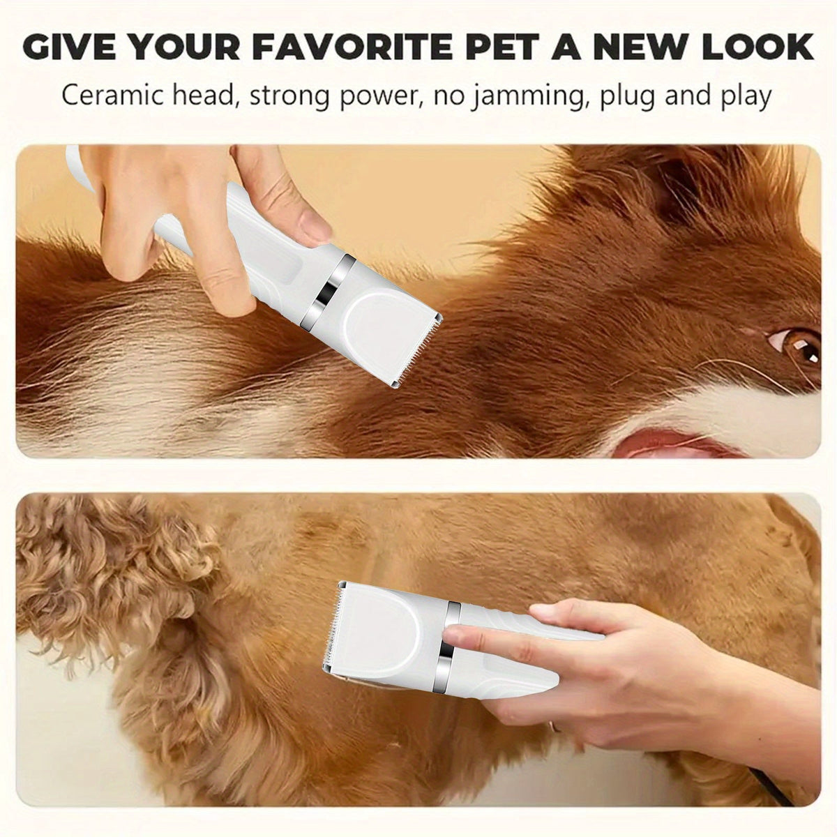 6-in-1 Rechargeable Pet Grooming Kit for Dogs Cats Cordless Hair Clipper Steel Scissors Comb Shaver Set for Thick Heavy Coats USB Charging 50-Min Runtime Blue White